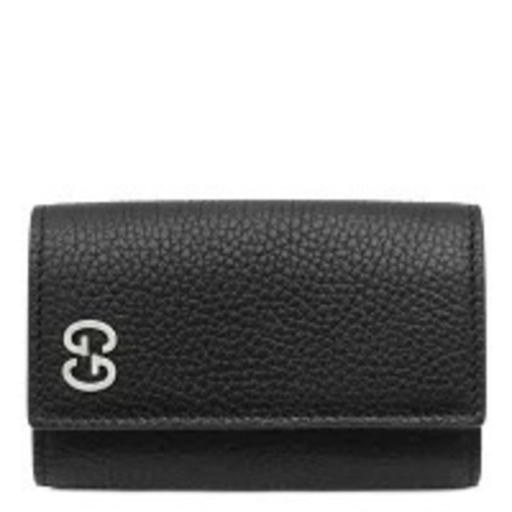 Gucci Double GG Key Case Holder Leather Black Keys Ring
